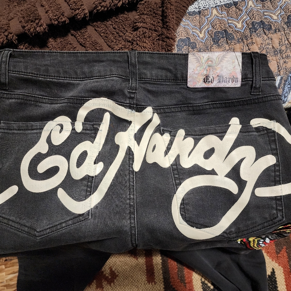 Ed Hardy Black Jeans with Bold Embroidered Logo